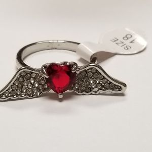 3/$30 ♥️ Rhinestone Ring with Red Heart & Bling Wings size 8 New
